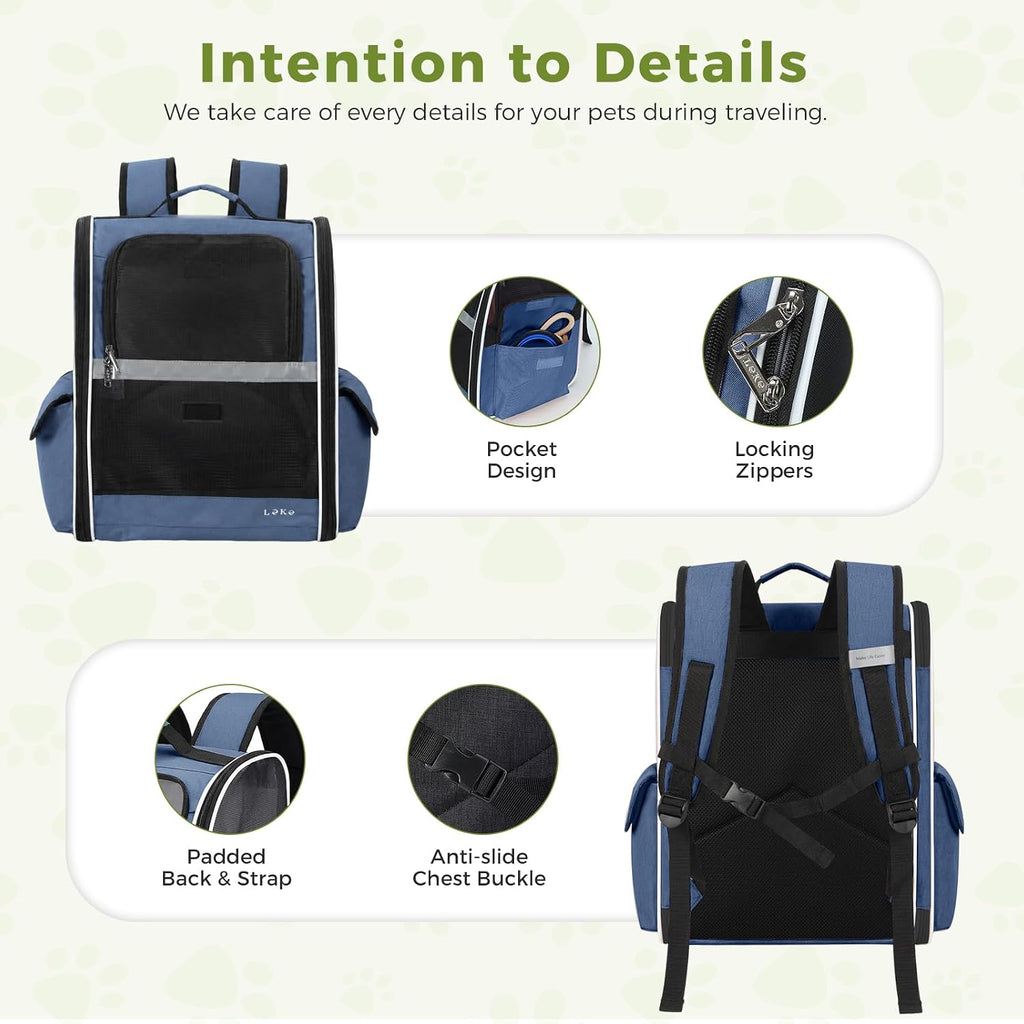 Lekereise Dog Carrier Backpack for Small Medium Dogs Cats up to 18 lbs, Breathable Pet Backpack Carrier with 3 Entrances, Collapsible Cat Backpack Carrier, Travel Hiking Puppy Backpack