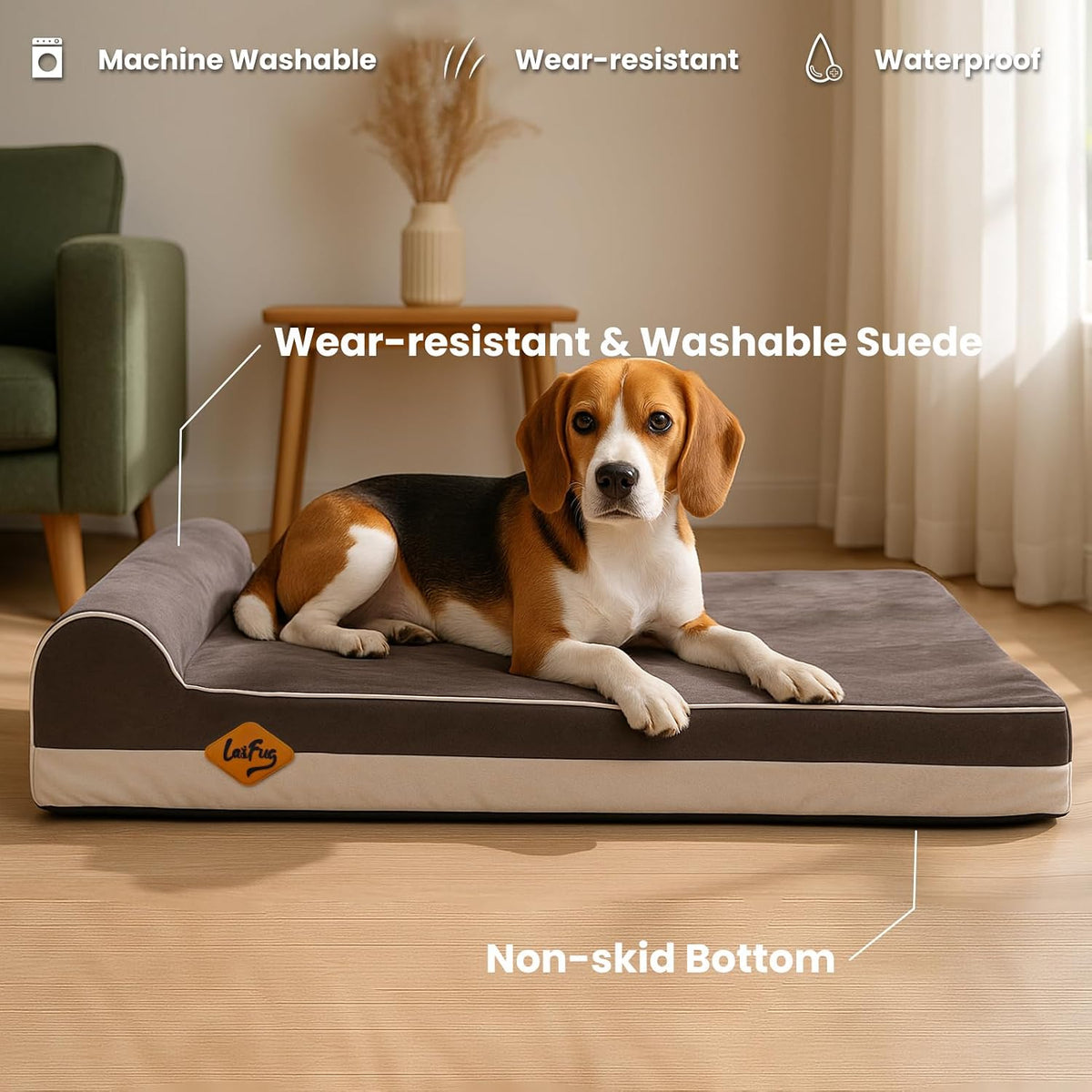 Laifug Orthopedic Dog Bed, Grey 34''x22''x5.5'', Memory Foam