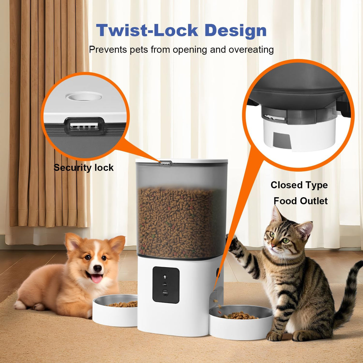 ANDOLL HOME 6L Automatic Cat Feeder, 2 Pets Timed Cat Dry Food Dispenser