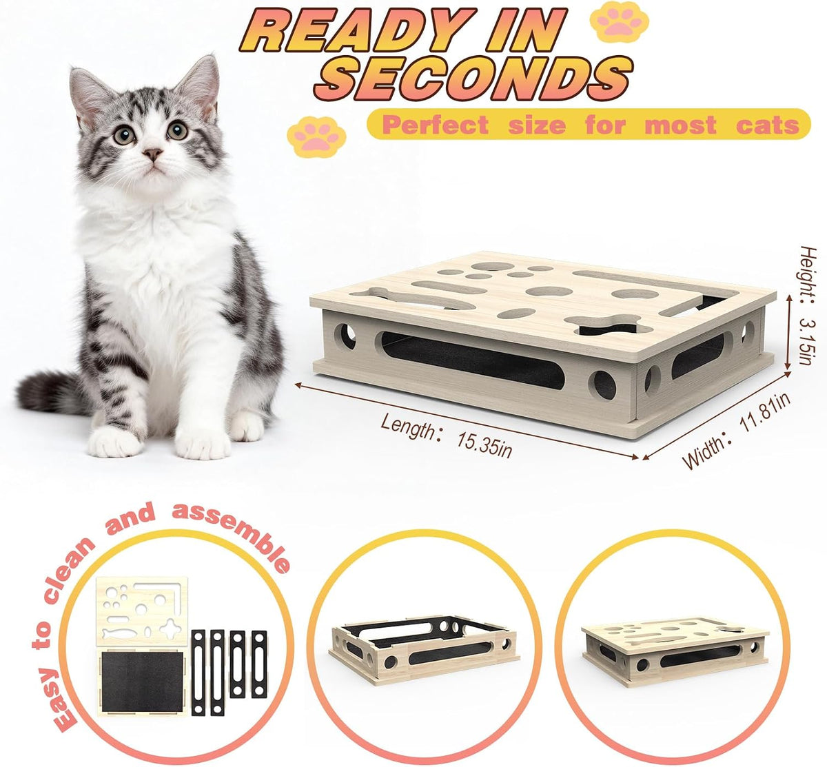 Cat Scratch Puzzle Enrichment Box, Interactive Cat Puzzle Toy Box