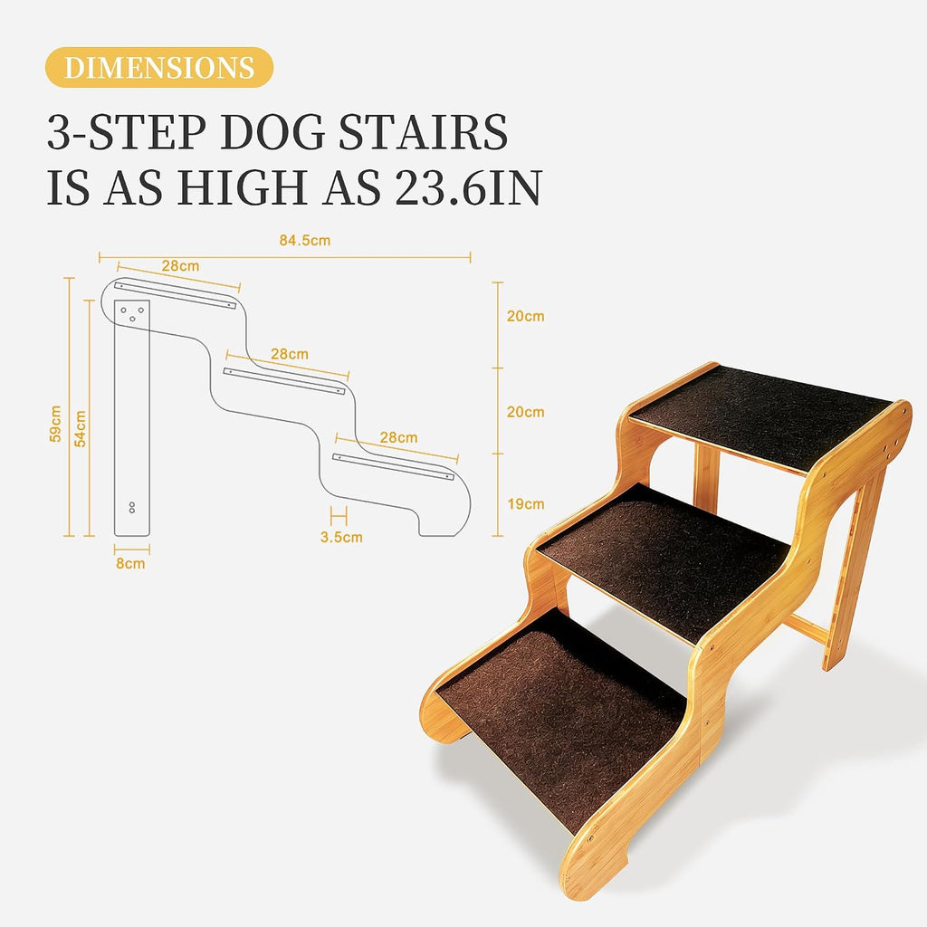 Extra Wide Dog Stairs for Large Dogs, 3-Step,Supports Up to 160 LB