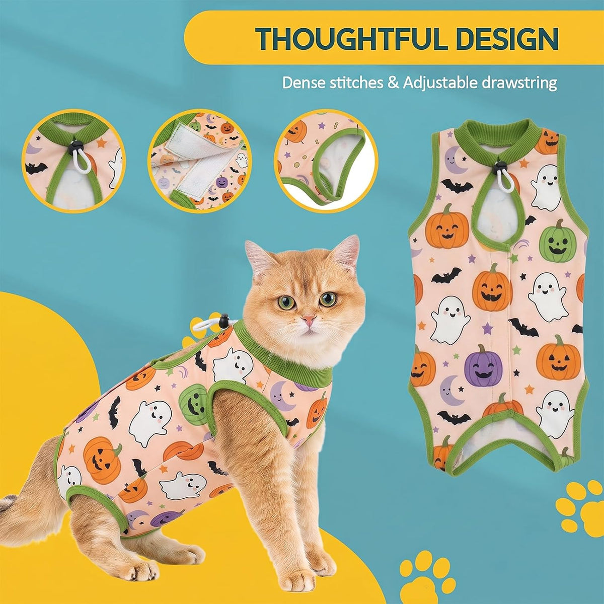 Avont Halloween Cat Recovery Suit - Kitten Onesie for Cats After Surgery