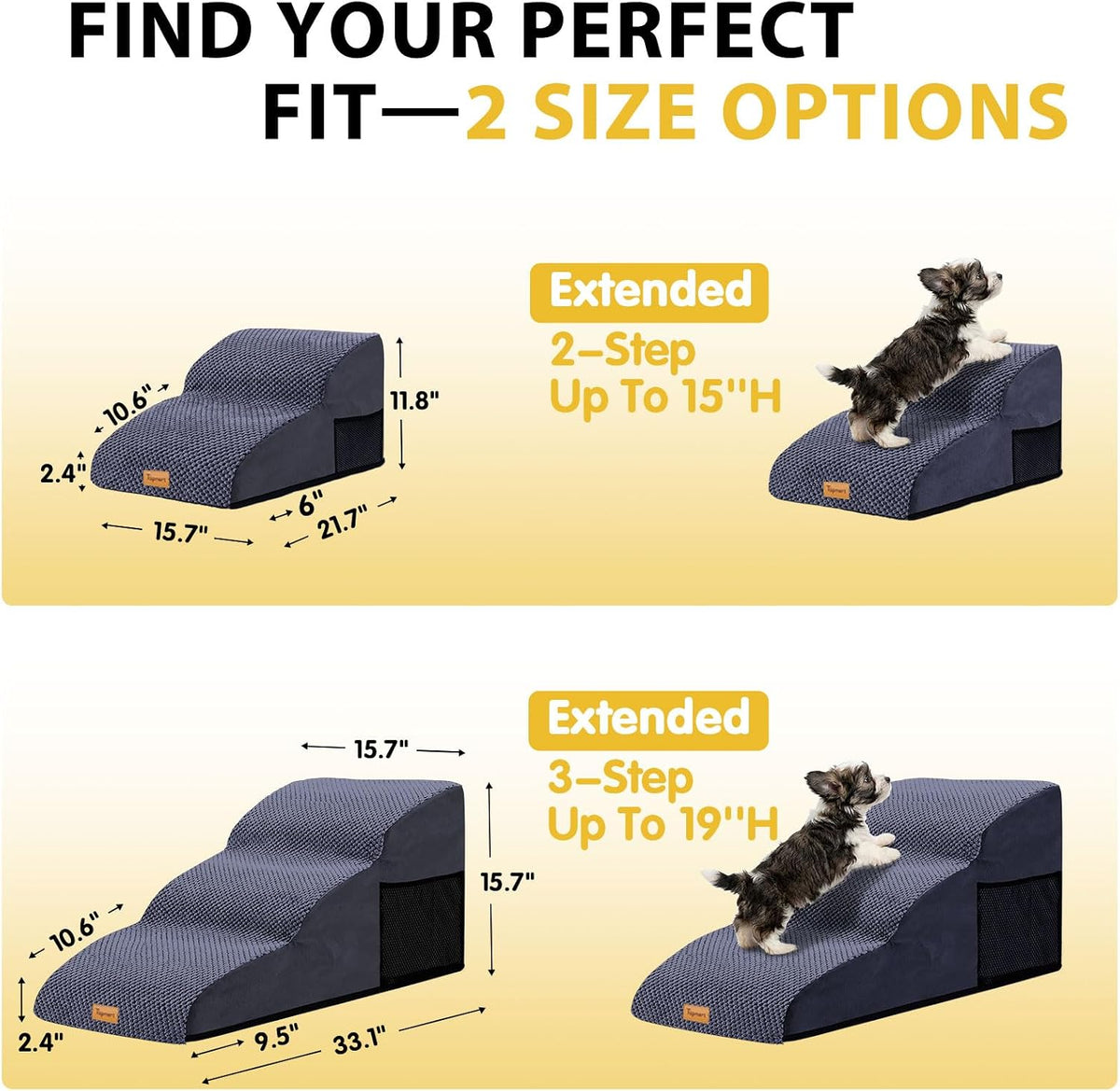 2-Step Dog Stairs for Small Dogs, Non-Slip Foam Pet Steps for Low Couch Bed