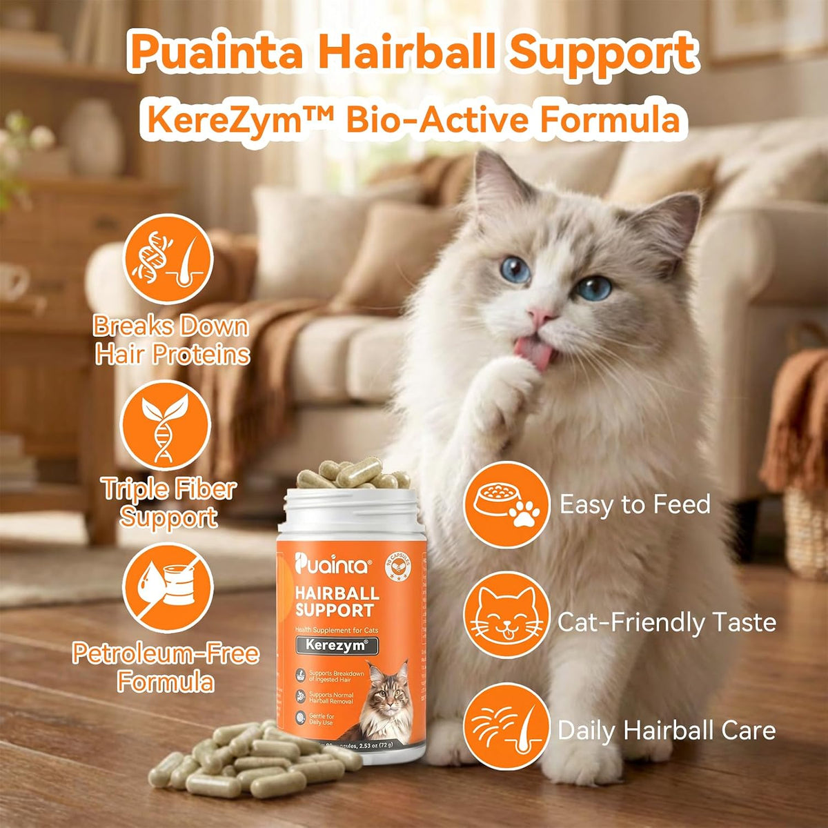 PUAINTA Cat Hairball Control – Alternative to Hairball Gel & Paste,90 Count