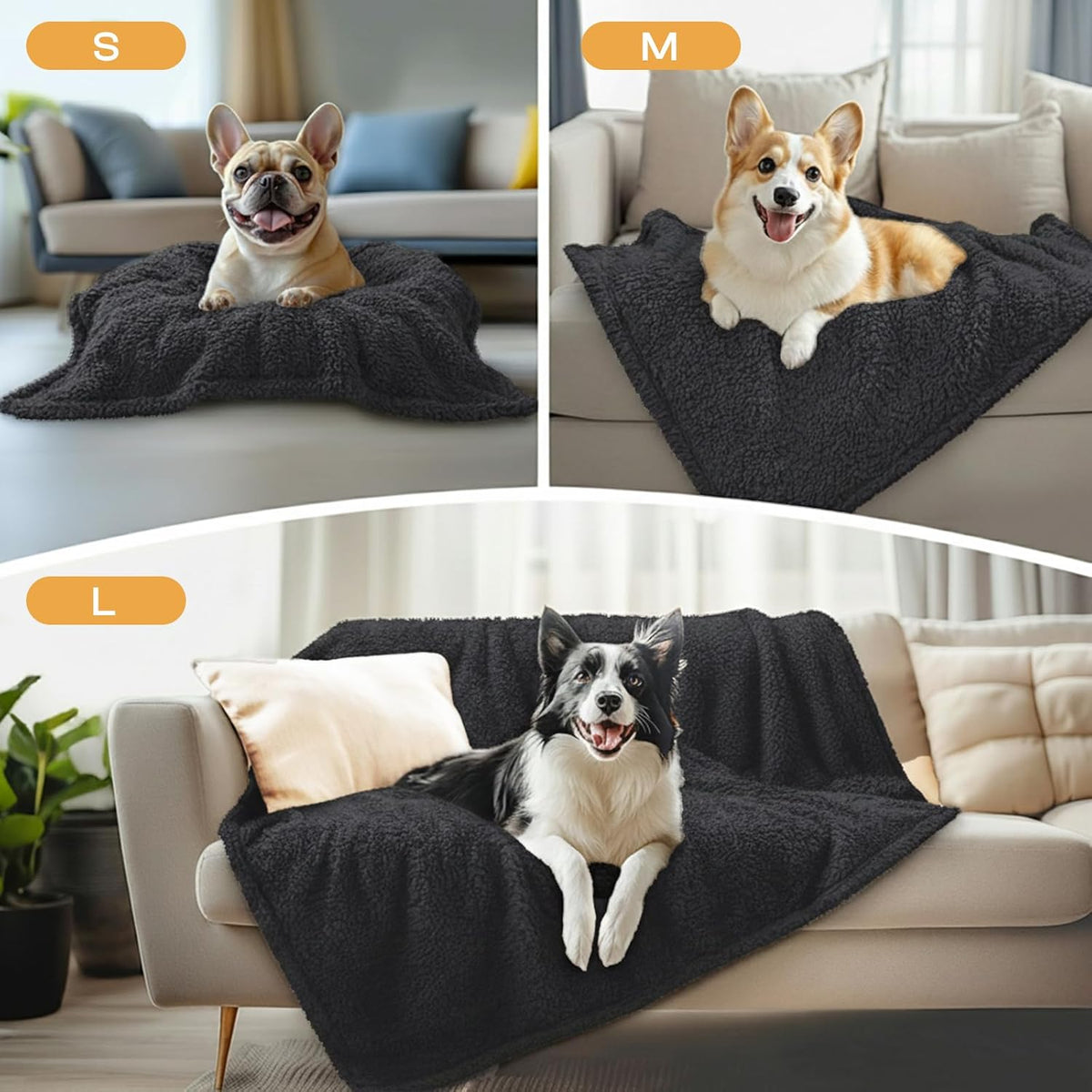 1 Pack 3 Calming Blankets Fluffy Premium Fleece Pet Blanket Soft Sherpa Throw for Dog Puppy Cat Black Large (41"x31")