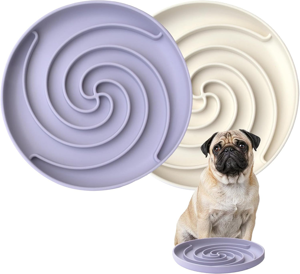 Bifeaw Slow Feeder Dog Bowls, Dishwasher Microwave Safe Silicone Puppy Puzzle Bowl with Non-Slip Design for Eating (White and Purple)