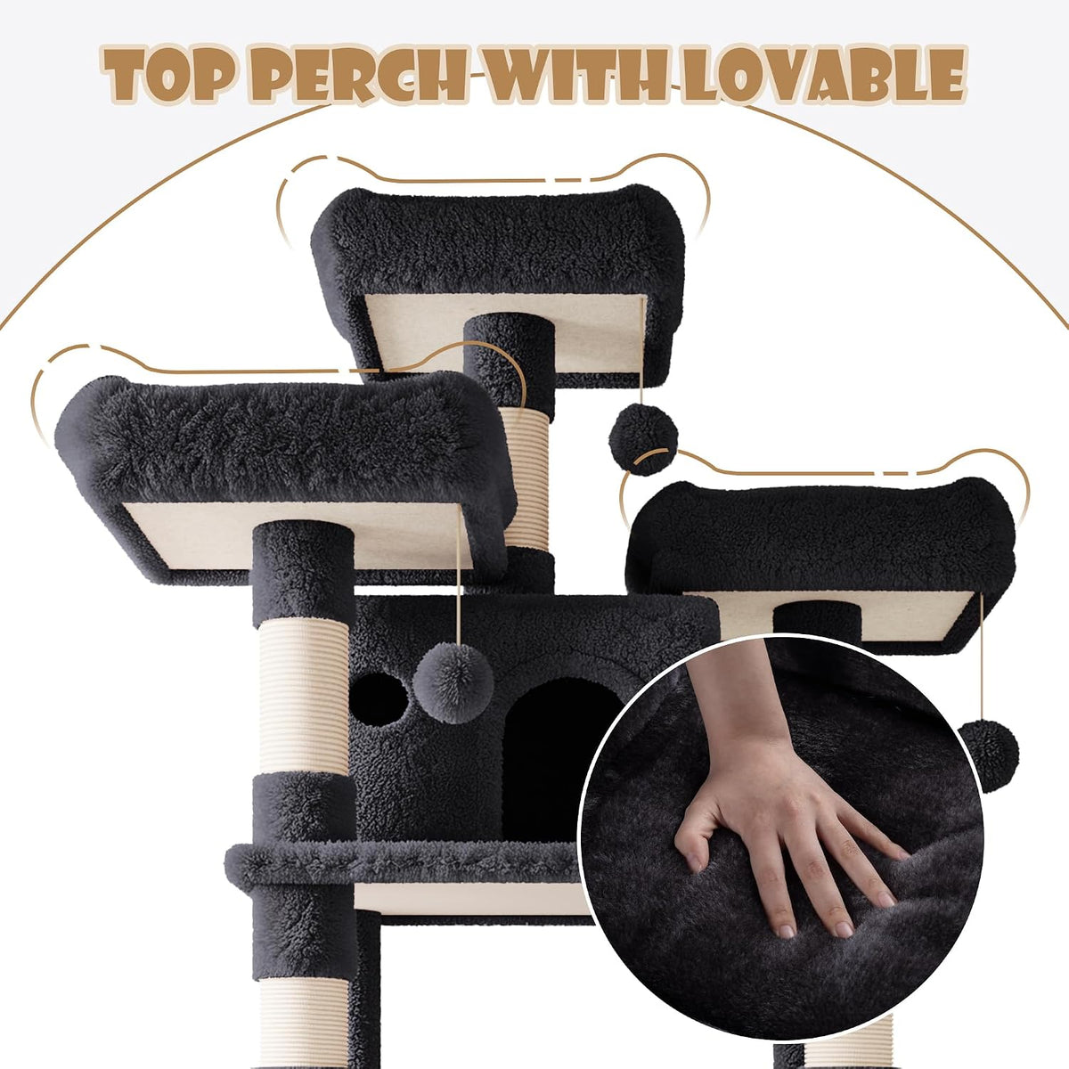 SHA CERLIN 81 Inches Extra Large Cat Tree for Indoor Adult Cats/XXL Big Cat Tower with Condo/Cozy Perches/Sisal Scratching Posts and Hammocks/Activity Center/F80/Heavy Duty/Dark Grey
