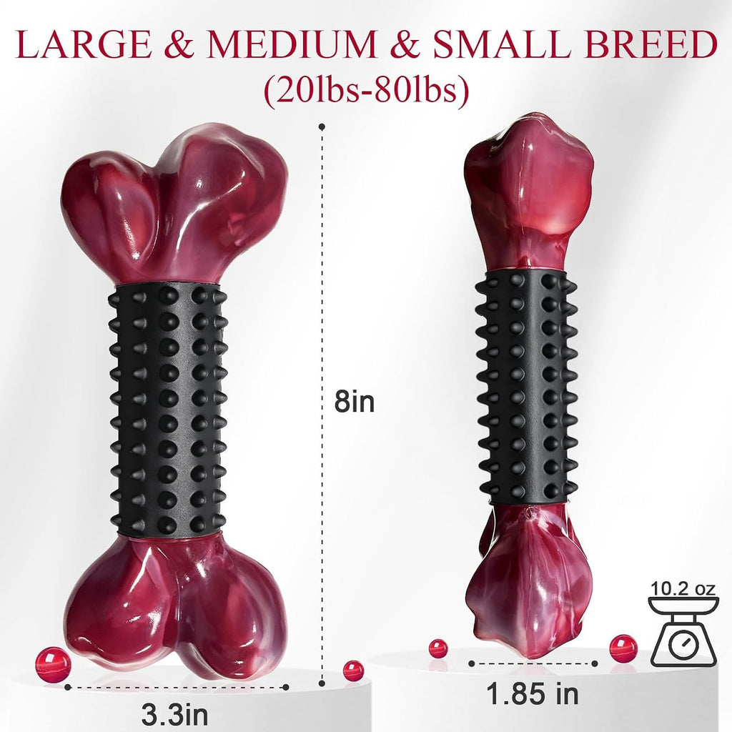 Tough Dog Toys for Aggressive Chewers: Bacon Flavored Long Lasting Dog Bones for Large Dogs, Heavy Duty Nylon & Rubber Dog Chew Toys to Keep Them Busy, Medium & Large Breed (20-80 lbs), Black
