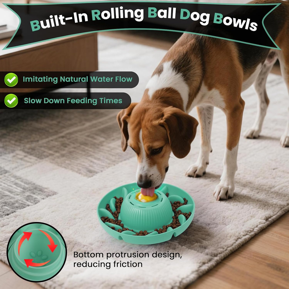 PUPPYGANG 2-in-1 Slow Feeder Dog Bowl & Dog Lick Bowl for Medium Large Dogs, Silicone Puzzle Feeder with Removable Lick Ball, Suction Base Bowl for Kibble, Wet Food, Yogurt & Peanut Butter (Green)