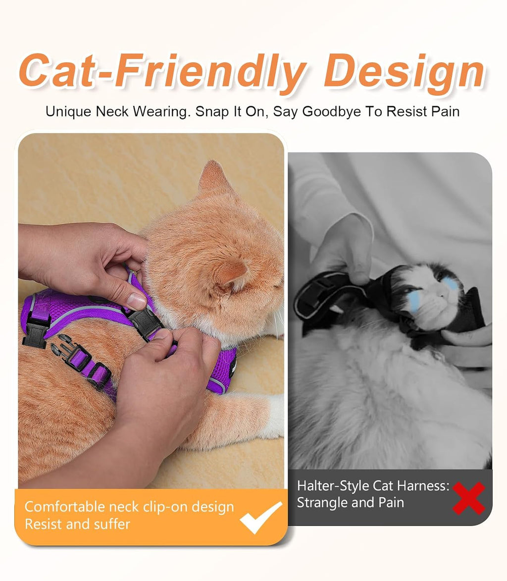 Halypet Cat Harness and Leash Set [ MAX Safety Third Generation ] Escape Proof Soft Adjustable Cat Leash Breathable Comfortable Vest Easy to Wear Kitten Harness for Outdoor Walking Purple Small