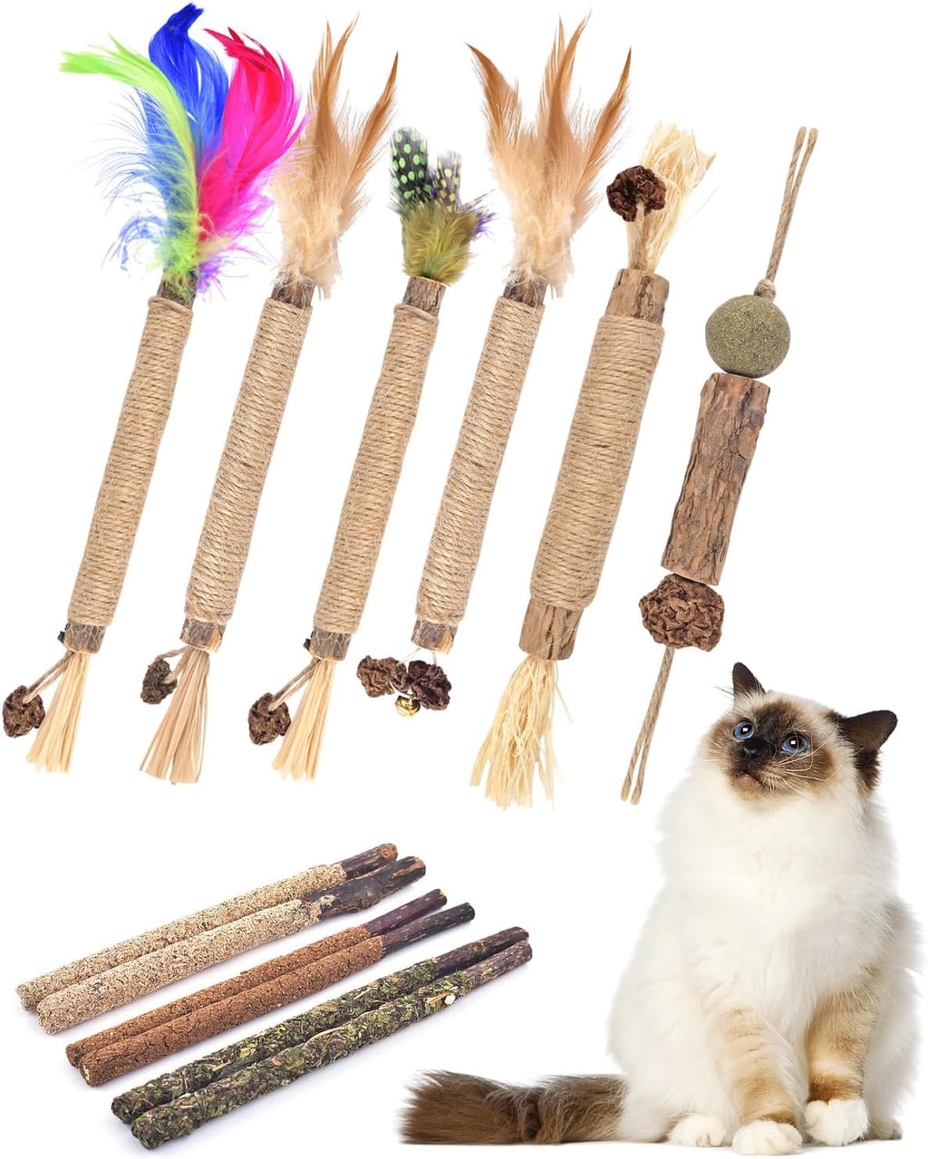 TINDTOP Silvervine Chew Sticks for Cats, 12 Pack Natural Catnip Chew Toys | for Kittens Teeth Cleaning, Matatabi Dental Care, Increase Appetite, Calm Cat Anxiety and Stress, Cat Dental Toy