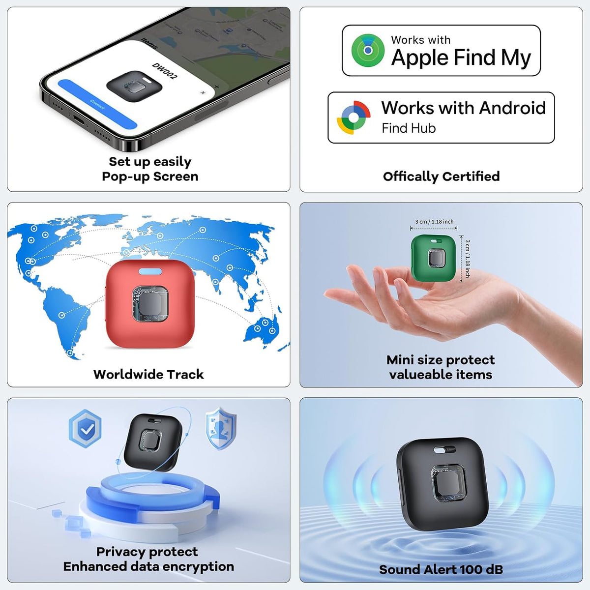 Hoxe Air Tracker Tags-3 Pack for iOS & Android, Smart Tag for Key, Bag, Pet