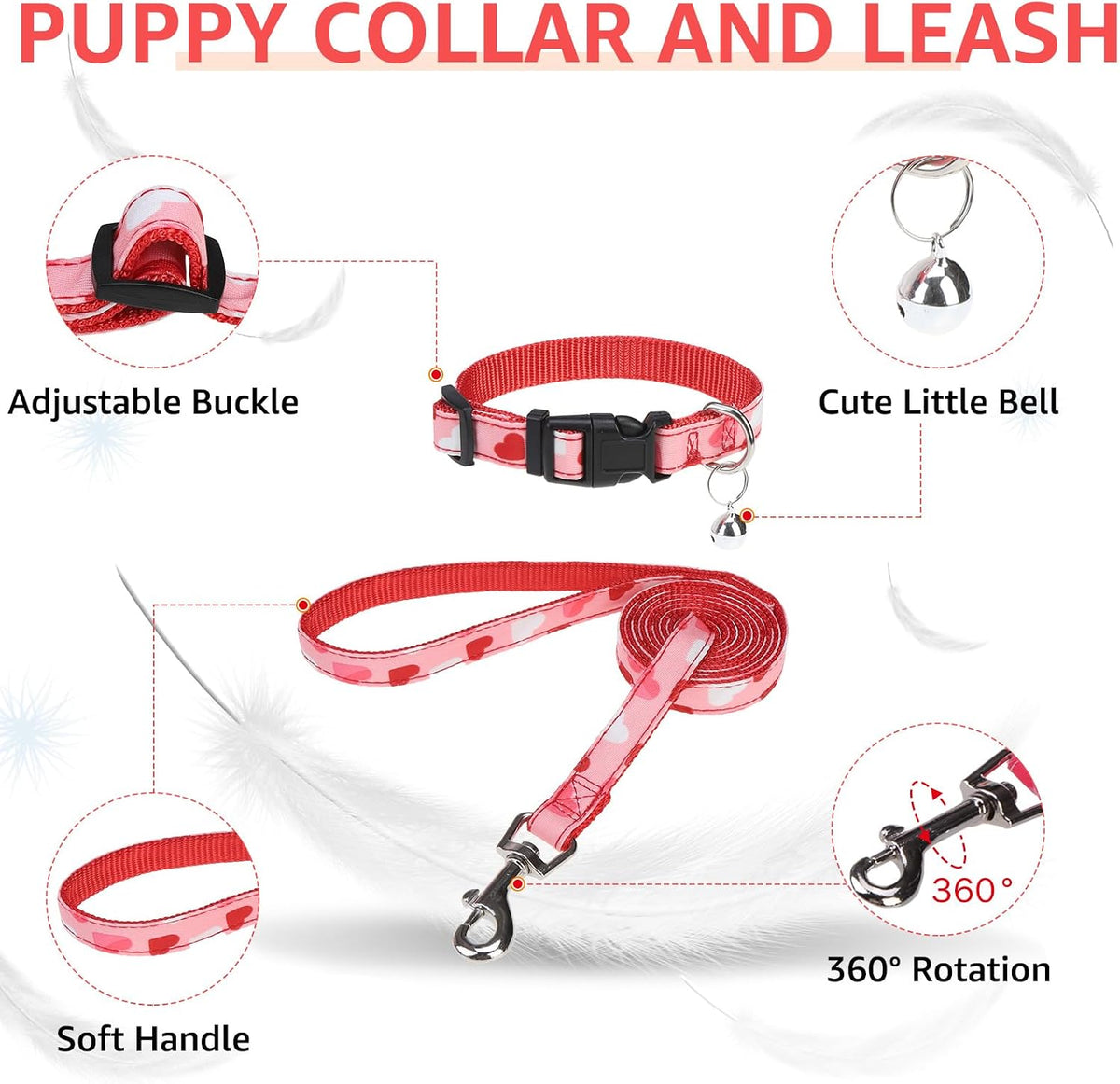 SCENEREAL Valentines Small Dog Harness Collar and Leash Set,Step-in No Pull