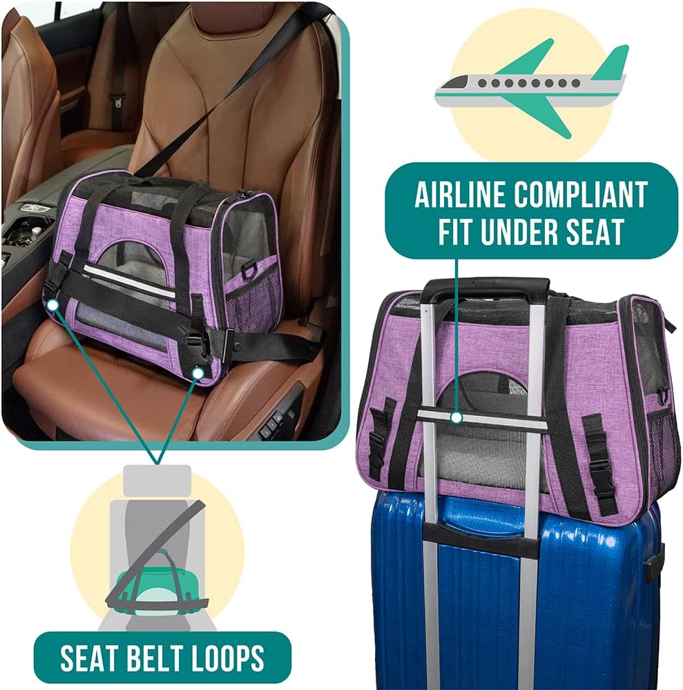 PetAmi Airline Approved Pet Carrier Cats & Small Dogs, Large Heather Purple