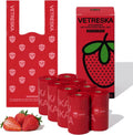 VETRESKA Dog Poop Bags with Handle 120 Count, Strawberry Scented Waste Bag | Leak-Proof Thick Dog Bags for Poop, Easy-Tie Large Poop Bags, 8 Refill Rolls for Dog Walking Cat Litter