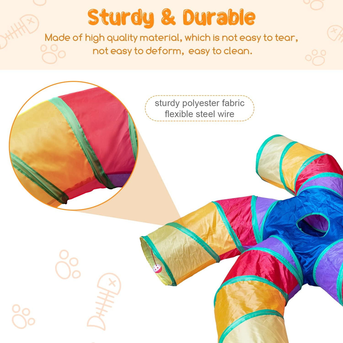 Depets Cat Tunnel for Indoor Cats, Large Collapsible Cat Tube Toys, 5-Way