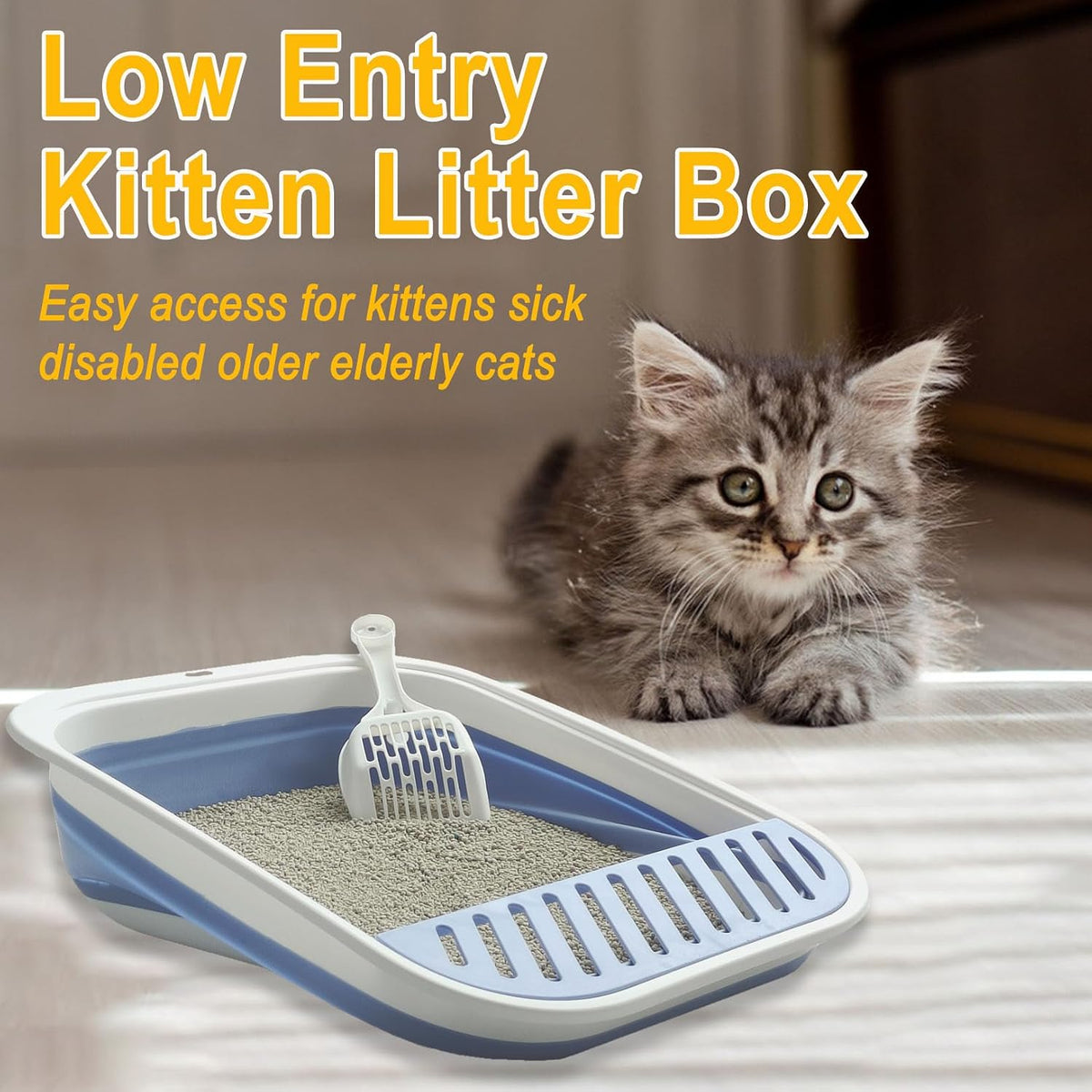 Low Entry Kitten Litter Box Collapsible Shallow Litter Box