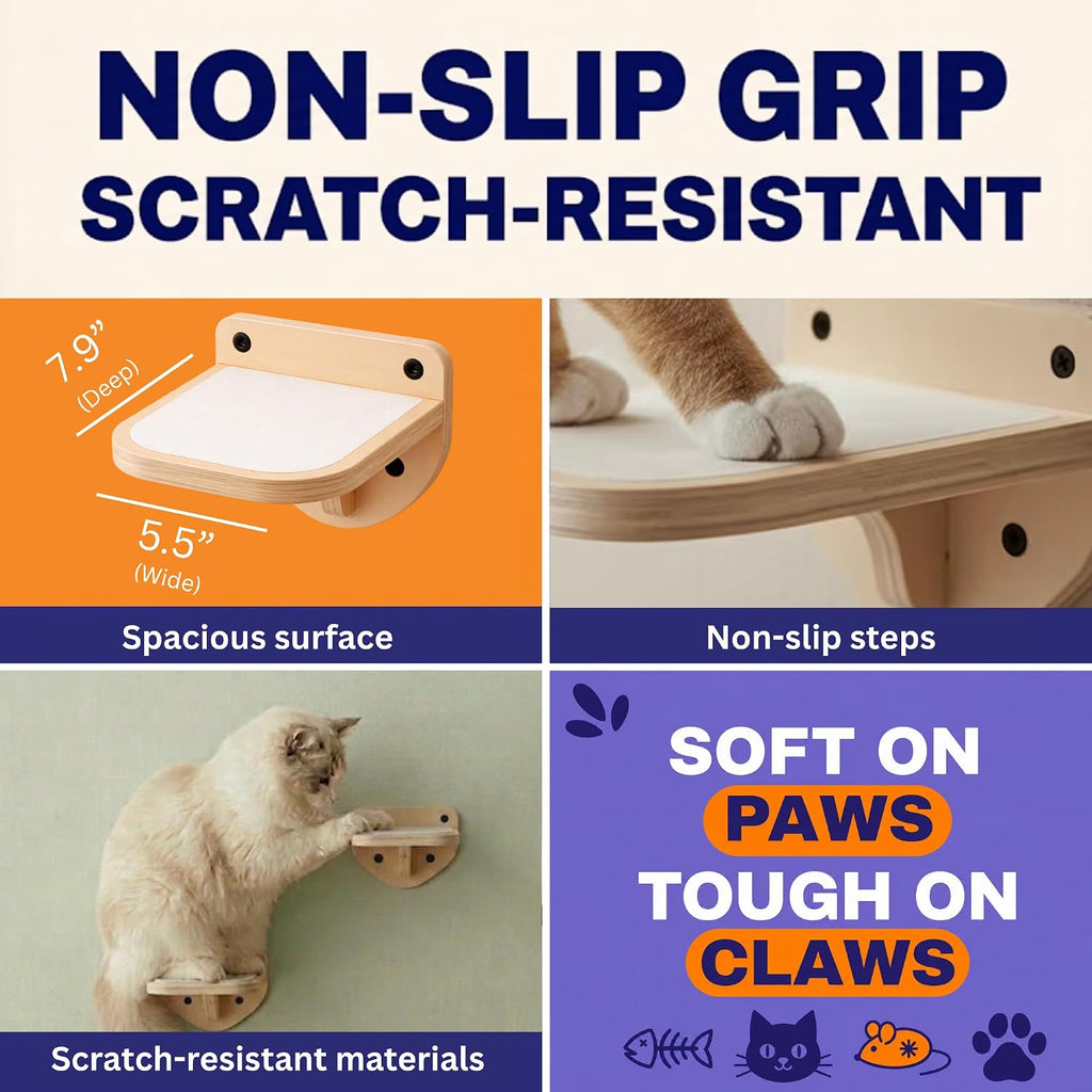 Cat Wall Shelves, Natural Floating Cat Steps Set of 3