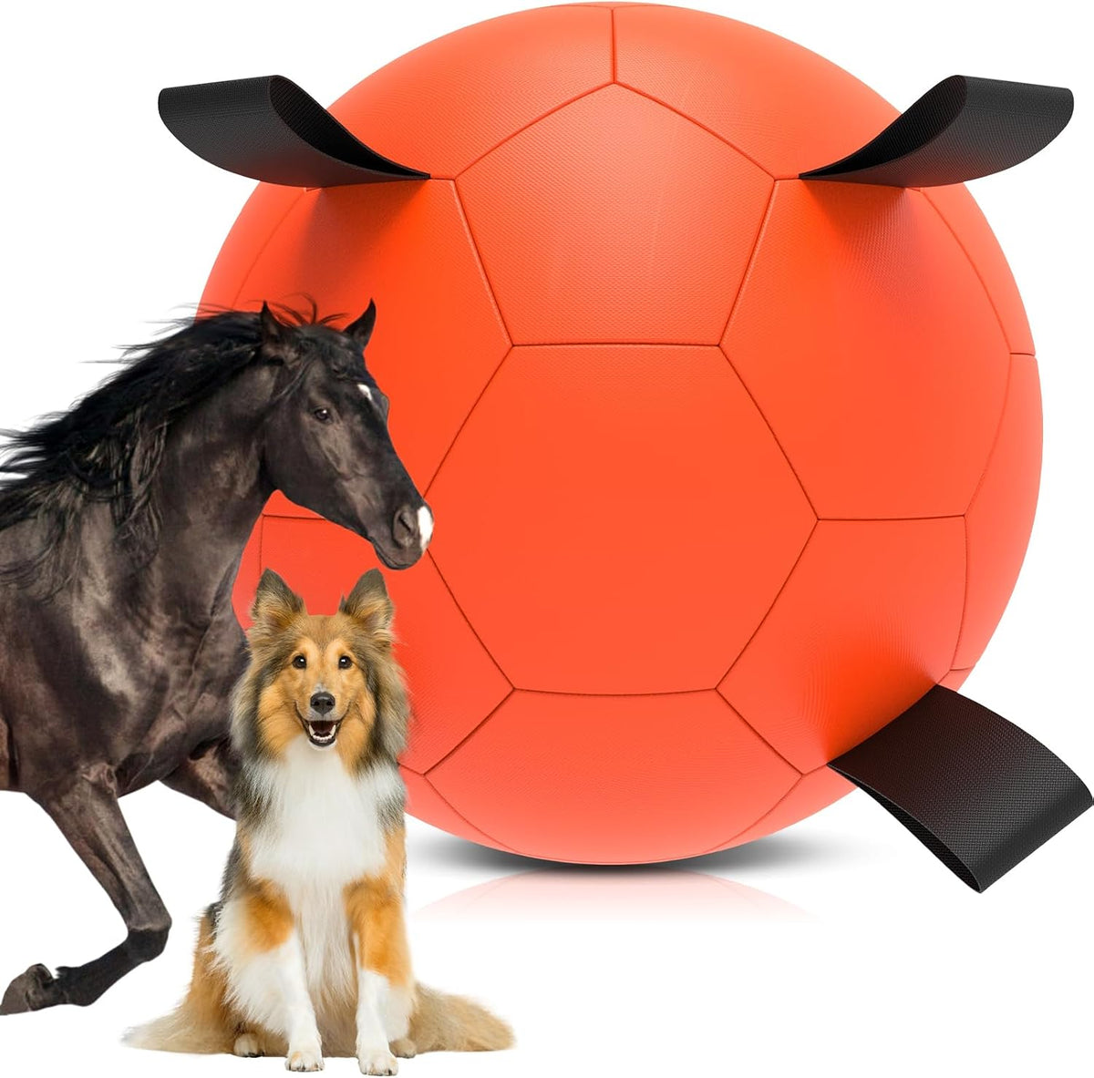 QDAN Herding Ball for Dogs, 25 inch Dog Balls with Straps, Giant Dog Toys Horse Toy, Dog Herding Ball for Australian Shepherd, Orange