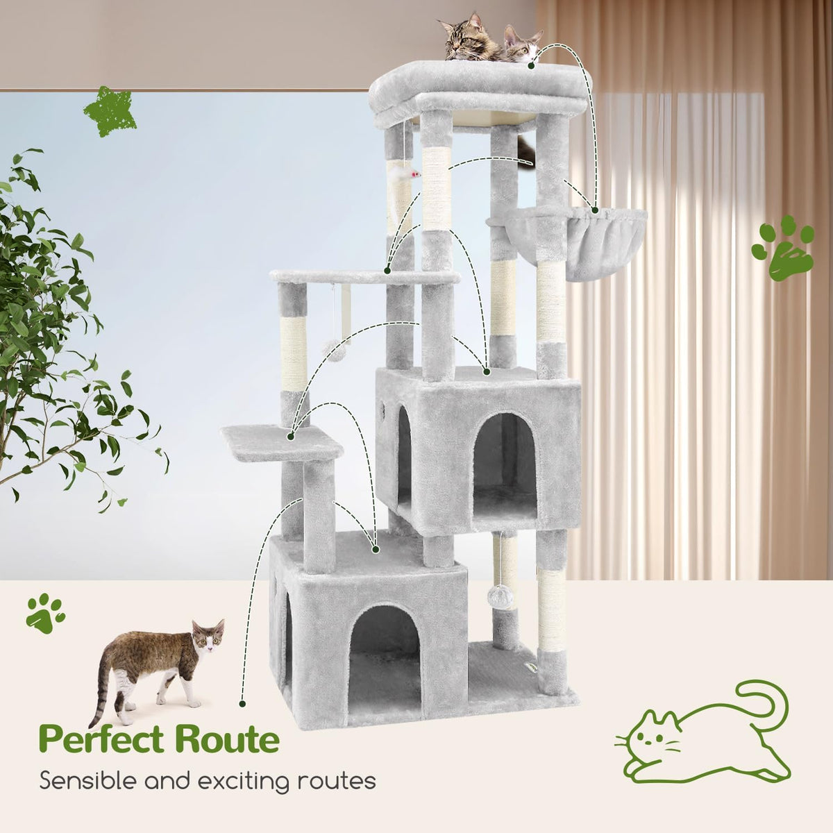 Globlazer Heavy Duty Cat Trees for Big Cats Maine Coon, F61, Cloud Grey