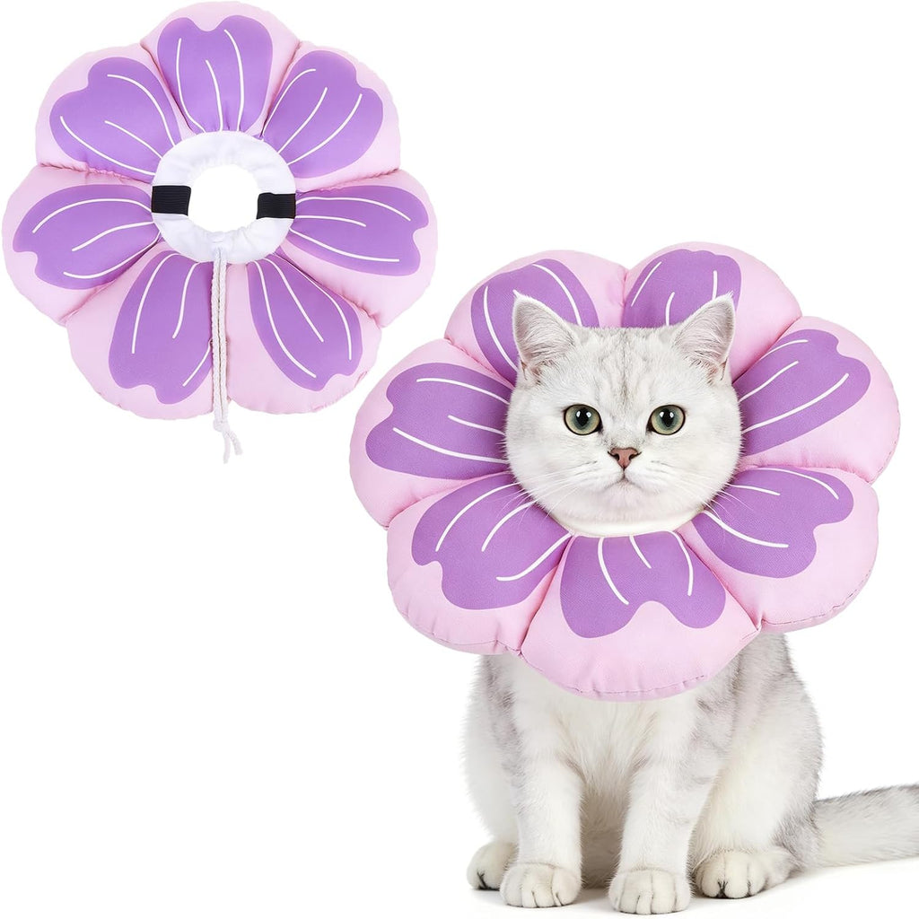 PUPTECK Cat Cone Collar, Soft Kitten Recovery Collar, Lightweight Anti-Bite Lick Elizabethan e Collar for Cats Puppy After Surgery, Purple M