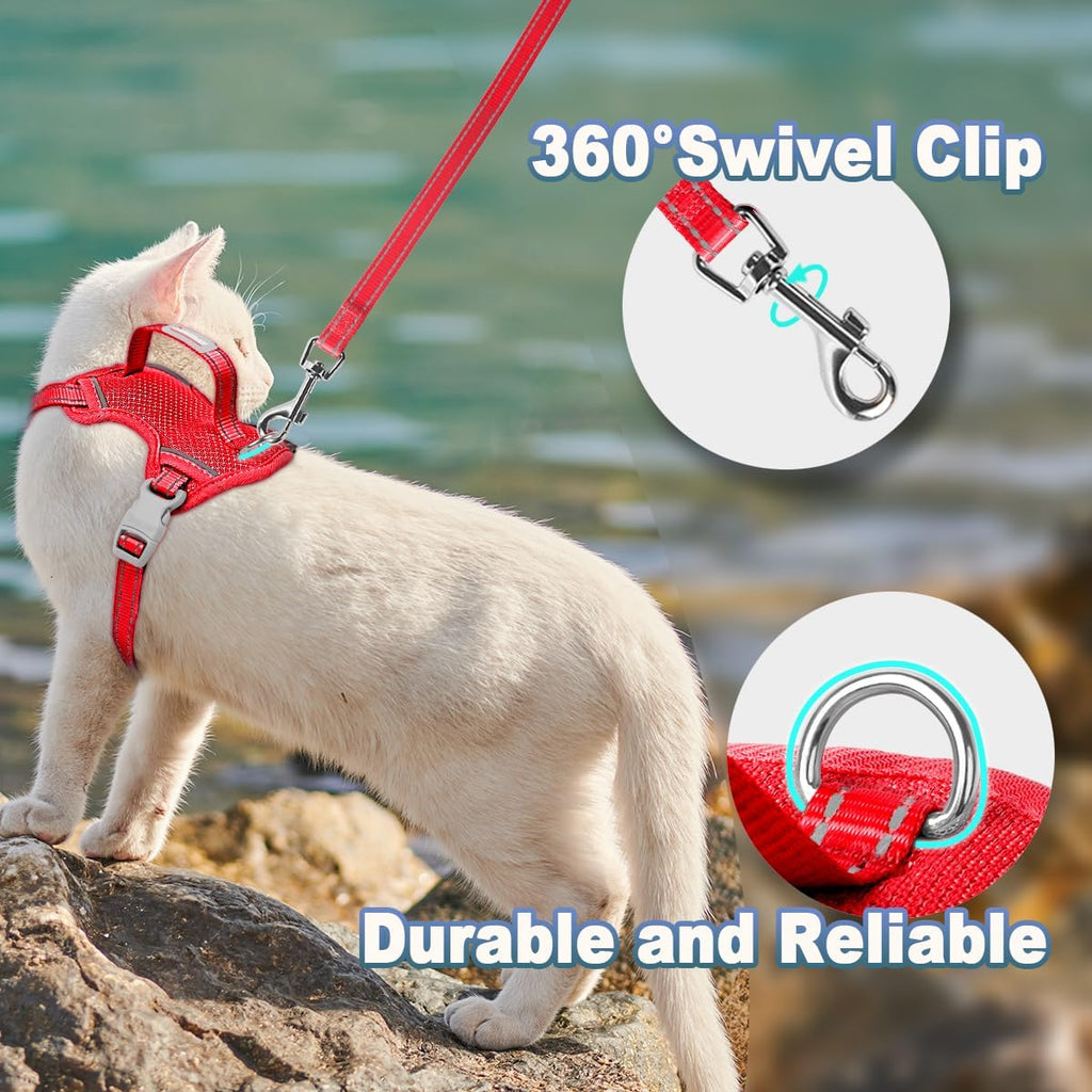 Cat Harness and Leash Set Escape Proof for Kitten Walking, Soft Adjustable Top Handle Vest Harnesses for Cats, Easy Control Breathable Reflective Small Medium Large, Red, XXS