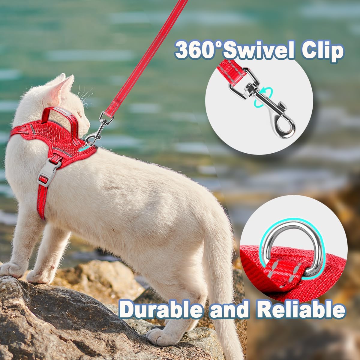 Cat Harness and Leash Set Escape Proof for Kitten Walking, Soft Adjustable Top Handle Vest Harnesses for Cats, Easy Control Breathable Reflective Small Medium Large, Red, XXS