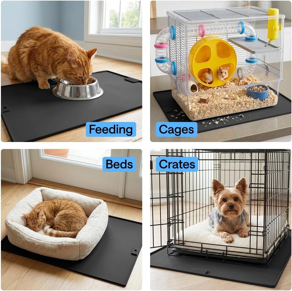 GORILLA GRIP Cat Litter Mat, Easy Clean Silicone Mats, 35x23 Black