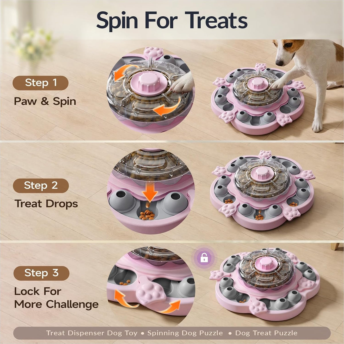 KADTC 3-Level Dog Puzzle Toy, Spin to Release Treat Dispenser, Slow Feeder | LARGE SIZE - Slide, swing, sniff, search: 4 play modes curb boredom, channel energy, build focus, deliver mental stimulation.