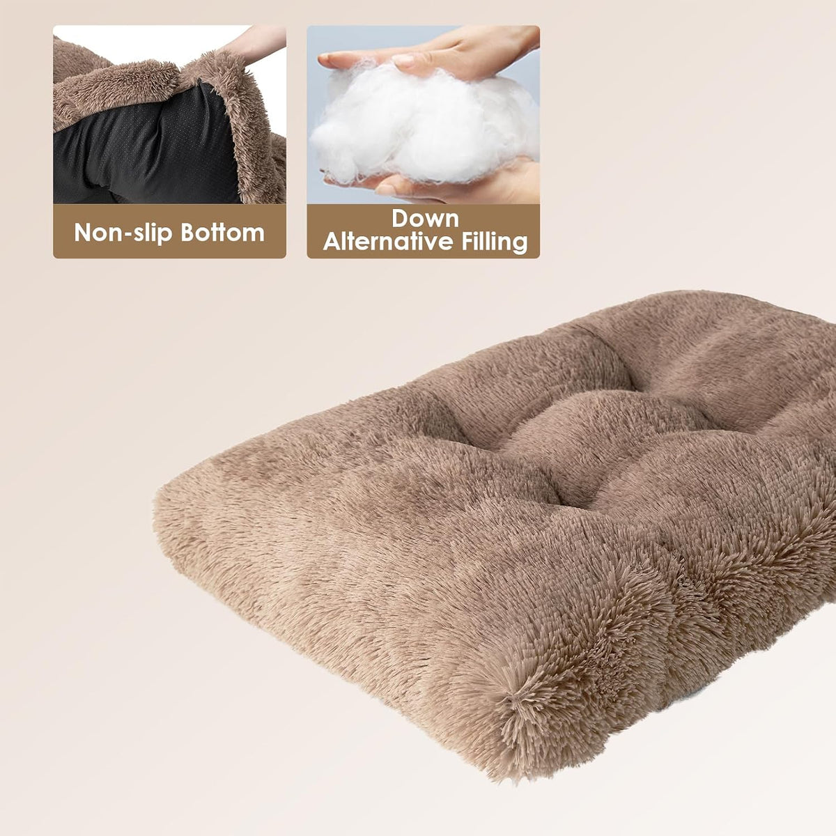 EHEYCIGA Fluffy Dog Crate Bed, Plush XX Large Dog Pillow, Camel