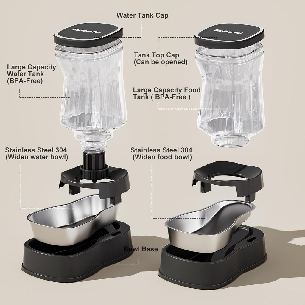 Automatic Dog Water Dispenser & Feeder Food Set, 304 Stainless Steel Bowls
