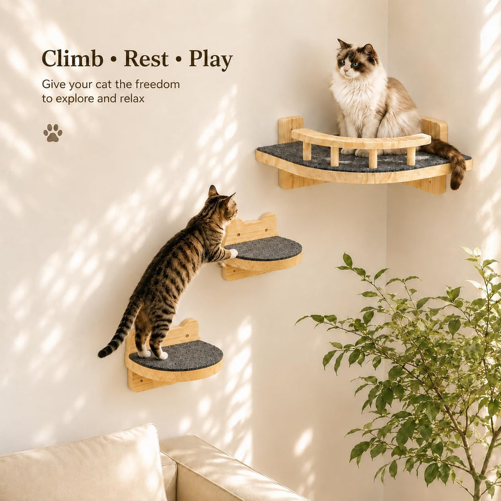 LSCQYYCC- Cat Wall Shelves, Cat Shelf with 3Wide Perch Steps, Modern Floating Cats Stairs for Indoor Sleeping, Playing, Climbing