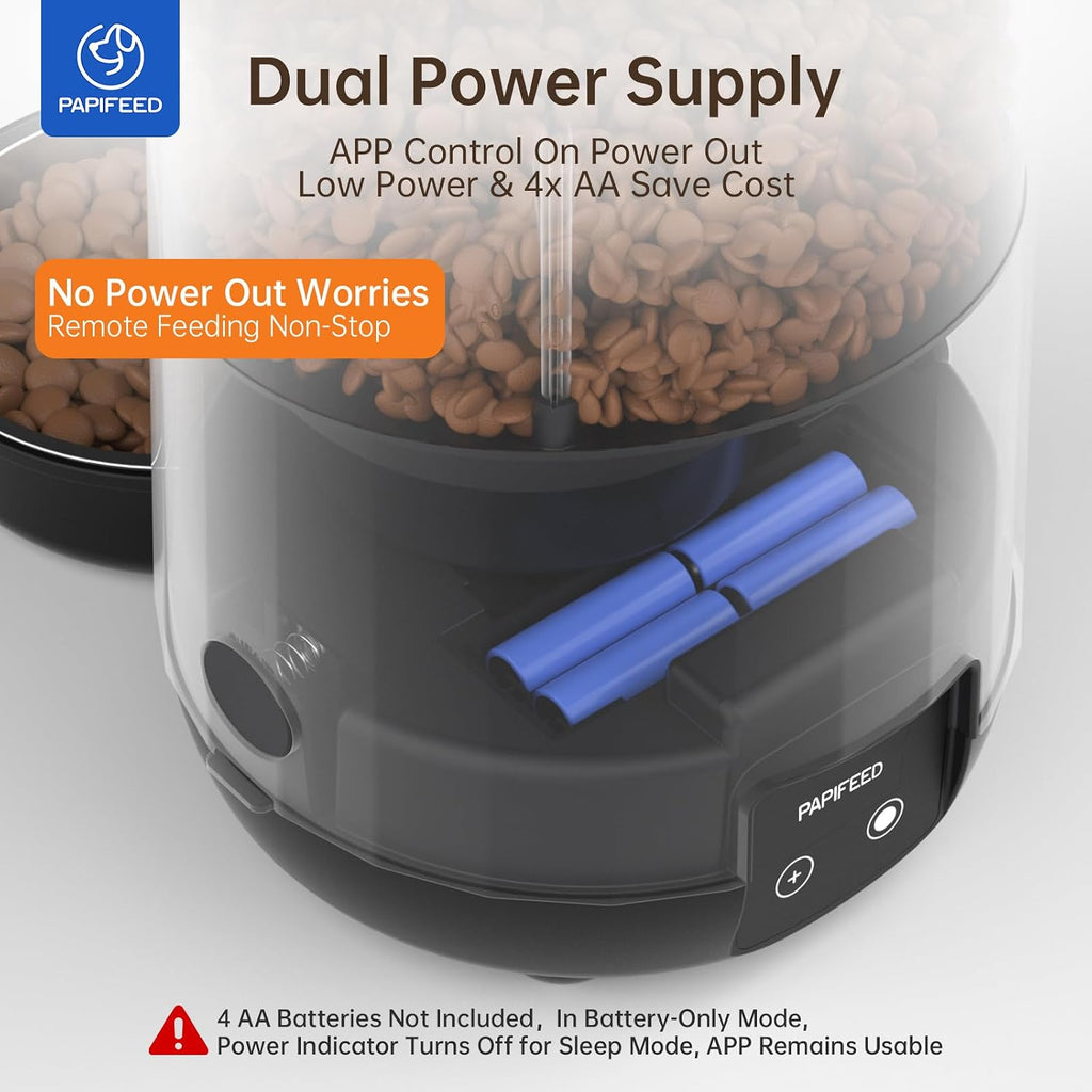 PAPIFEED Automatic Cat Feeder with App, WiFi Auto Cat Feeder, 3L Slow-Feed Cat Food Dispenser for Dry Food, Dual Power Supply Timed Pet Feeder for Small Dog, 10 Meals/Day, 6 Portions/Meal, Black