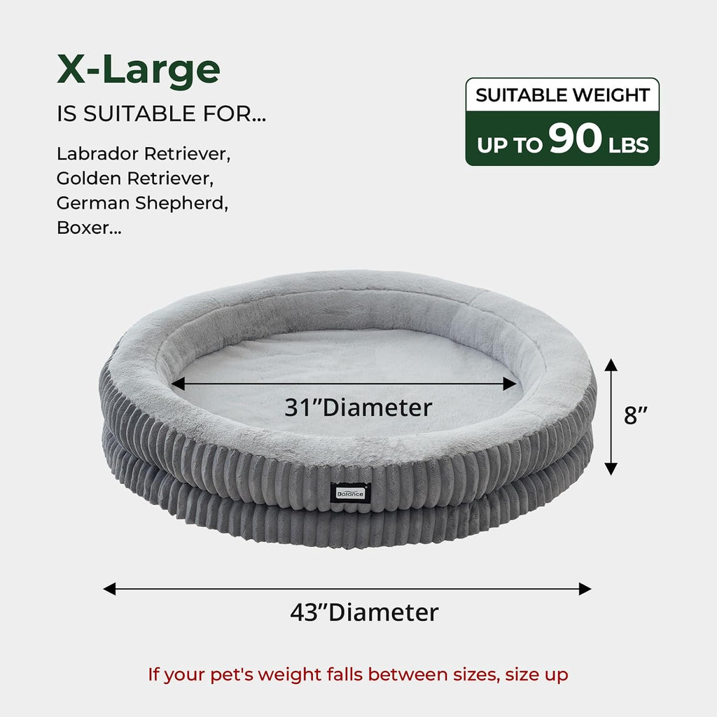 BALANCE Donut Dog Bed, 43 Inches Round Dog Bed Extra Large Size Dogs Washable, Orthopedic Calming Dogs Beds for Kitten, Fluffy Plush Faux Fur Pet Bed with Anti-Slip Bottom