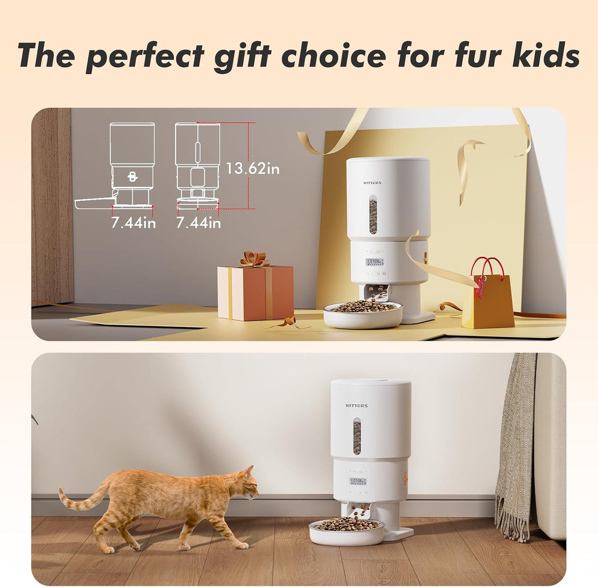 Automatic Cat Feeder - 5L Anti-Clog Cat Food Dispenser Keeps 2-15mm Dry Food Fresh, 10s Voice, 1-6 Meals/Day, Programmable Portions, 180-Day Battery Life, Easy to Clean Auto Pet Feeder for Small Dog