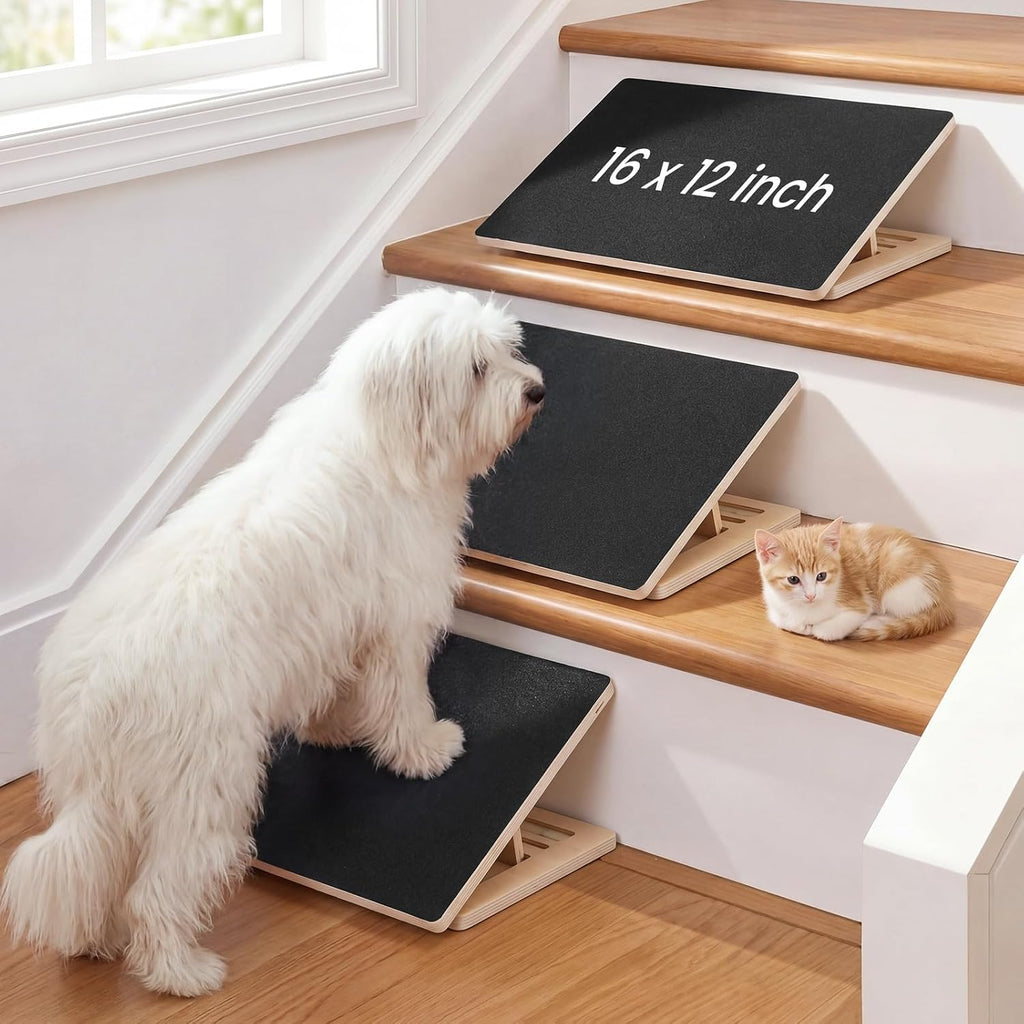 Yalikop 3 Pack Adjustable Dog Ramp for Stairs Extra Wide Wooden High Traction Walking Surface Nonslip Stairs for Small to Large Dog Cat Foldable Pet Ramps for Injured Older Pets (No Installation)
