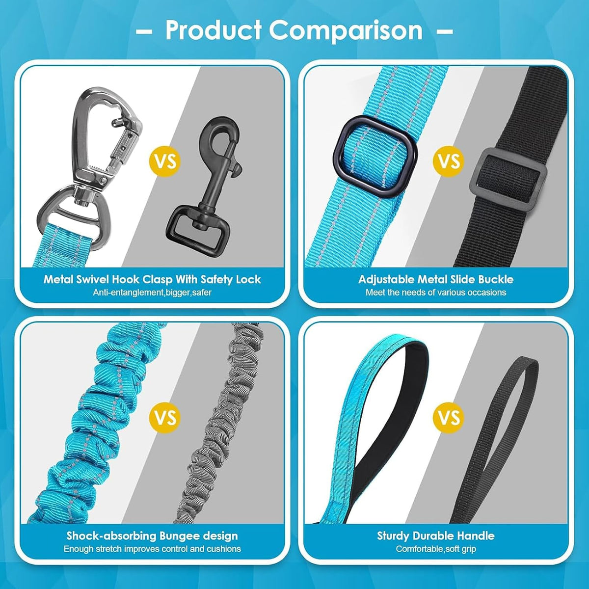 AUBELL Tactical Dog Leash Heavy Duty,4-6ft No Pull Bungee Leash,Blue