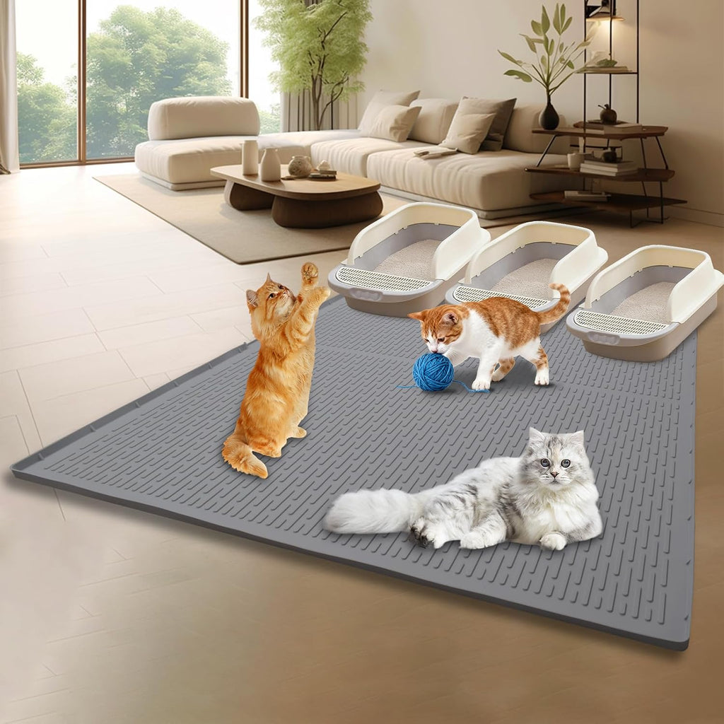 Cat Litter Box Mat, 47" x 35" Extra Large Silicone Cat Litter Mat | Waterproof & Washable Kitty Litter Catcher Matt, Soft on Paws Non-Slip Easy to Clean Reduces Litter Tracking for Indoor Cats