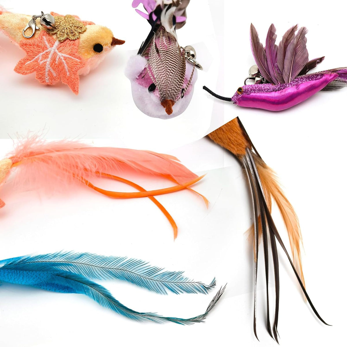 miwoowim 35" Steel Wire Cat Wand Toy & 6PCS Realistic Feather Bird Refills | Sturdy wooden handle for easy grip.Handcrafted birds with bells.Promotes active play, healthy exercise & bonding