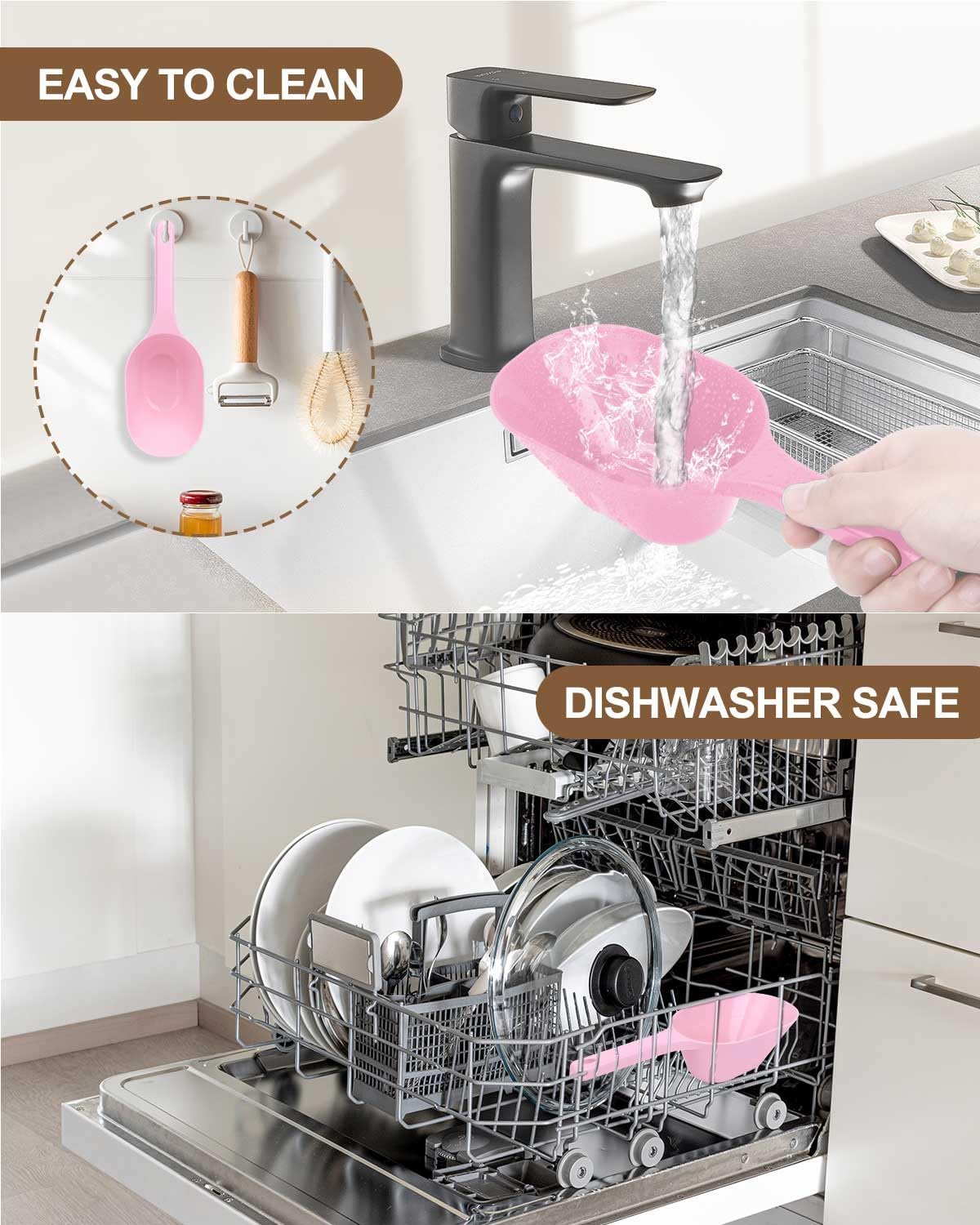 2 PACK Dog Food Scoop,1 Cup Capacity Pet Food Scoop For Dog and Cat (Pink)