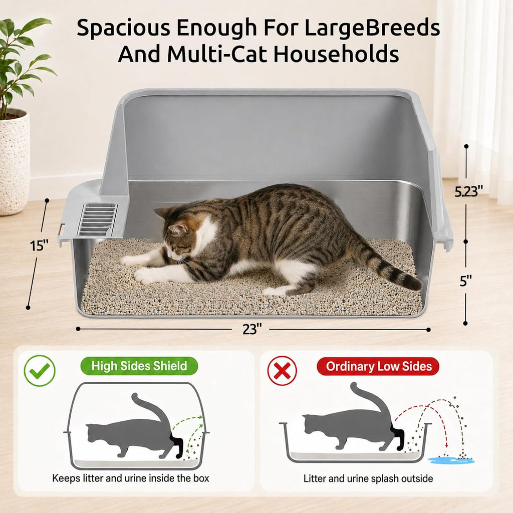 2 Pack Stainless Steel Cat Litter Box for Multi-Cat Households
