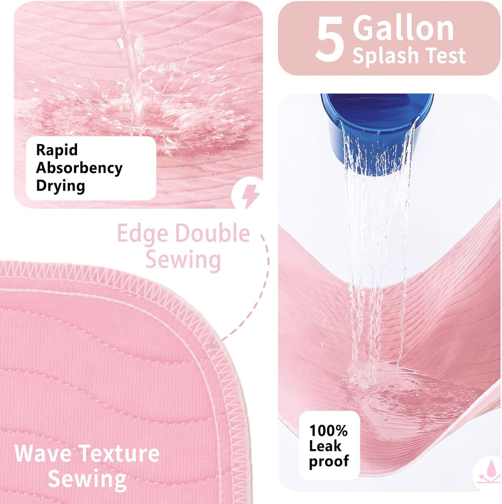 Accompagner Incontinence Bed Pads Washable Waterproof Underpads 24"x24" 6pc | 4-Layer Heavy Absorbency Reusable Chair Pads for Adults, Elderly, Dogs, Diaper Changing, Seat, Wheelchair & Sofa (Pink)