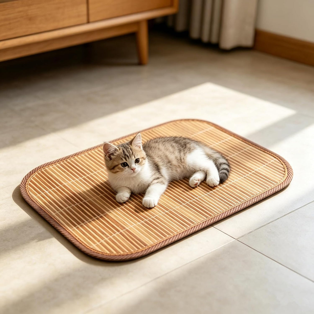 Hotrend Bamboo Pet Cooling Mat Double Sided Summer Sleeping Pad Anti-Scratch Wear Resistant Pet Bed for Small Medium Dogs Cats Foldable Breathable Sofa Car Seat Cooling Cushion Gift 50 * 40cm
