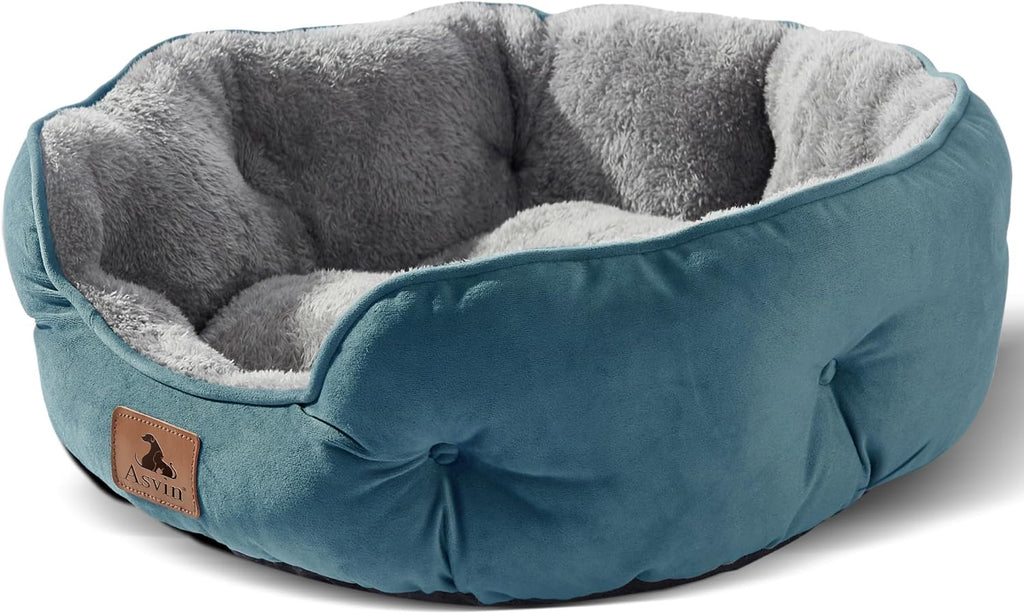 Asvin Medium Dog Bed for Medium Dogs, Cat Beds for Indoor Cats, Pet Bed for Puppy and Kitty, Extra Soft & Machine Washable with Anti-Slip & Water-Resistant Oxford Bottom, Teal, 25 inches