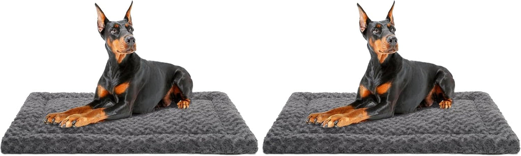 Washable Dog Bed Mat Crate Pad Soft Fluffy Pet Kennel Beds Dog Sleeping Mattress for Large Jumbo Medium Small Dogs, 48 x 30 Inch, Gray (Pack of 2)
