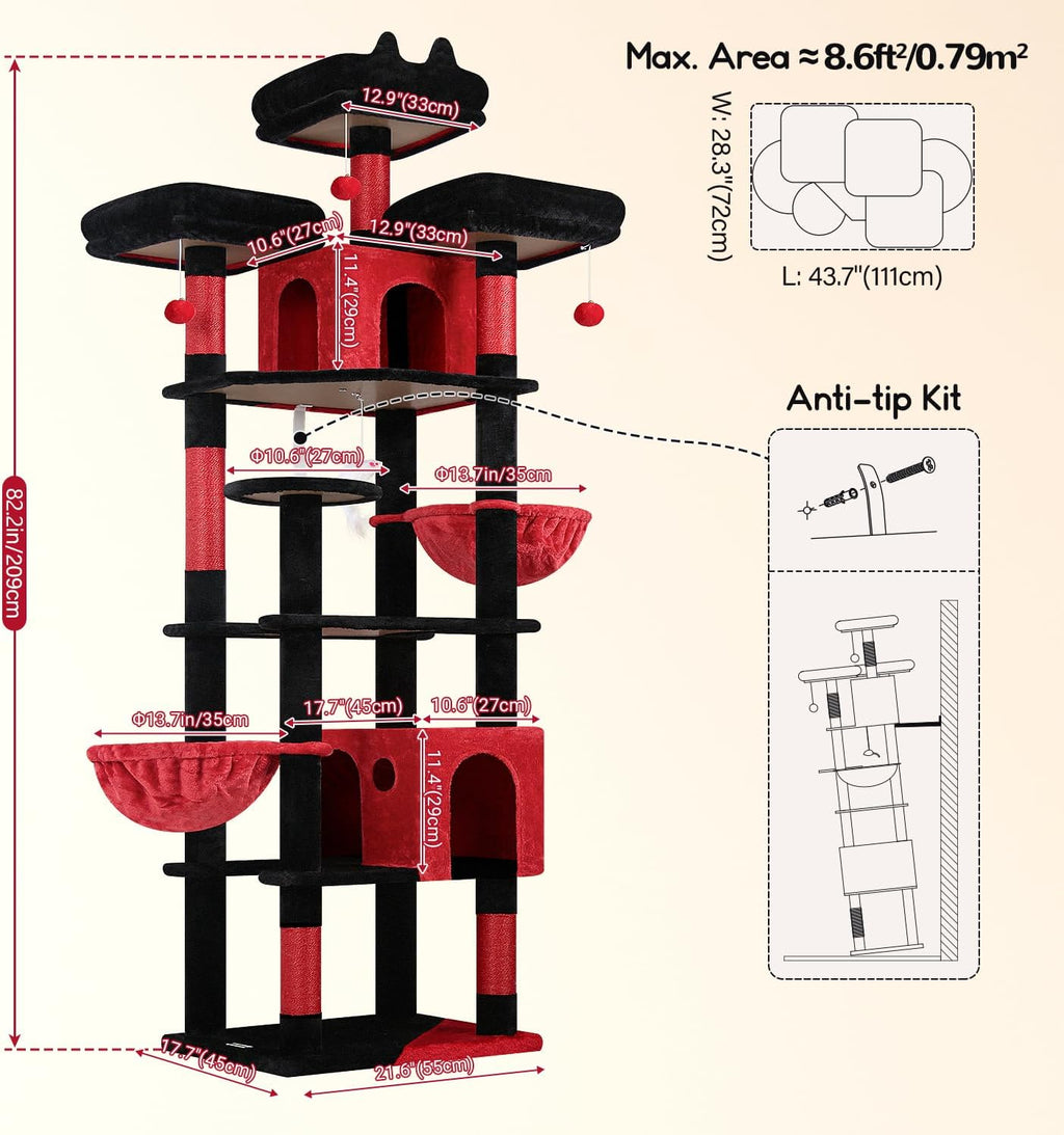Globlazer Gothic Cat Tree Tower for Multiple Adult Cats, 82in, F82, Goth