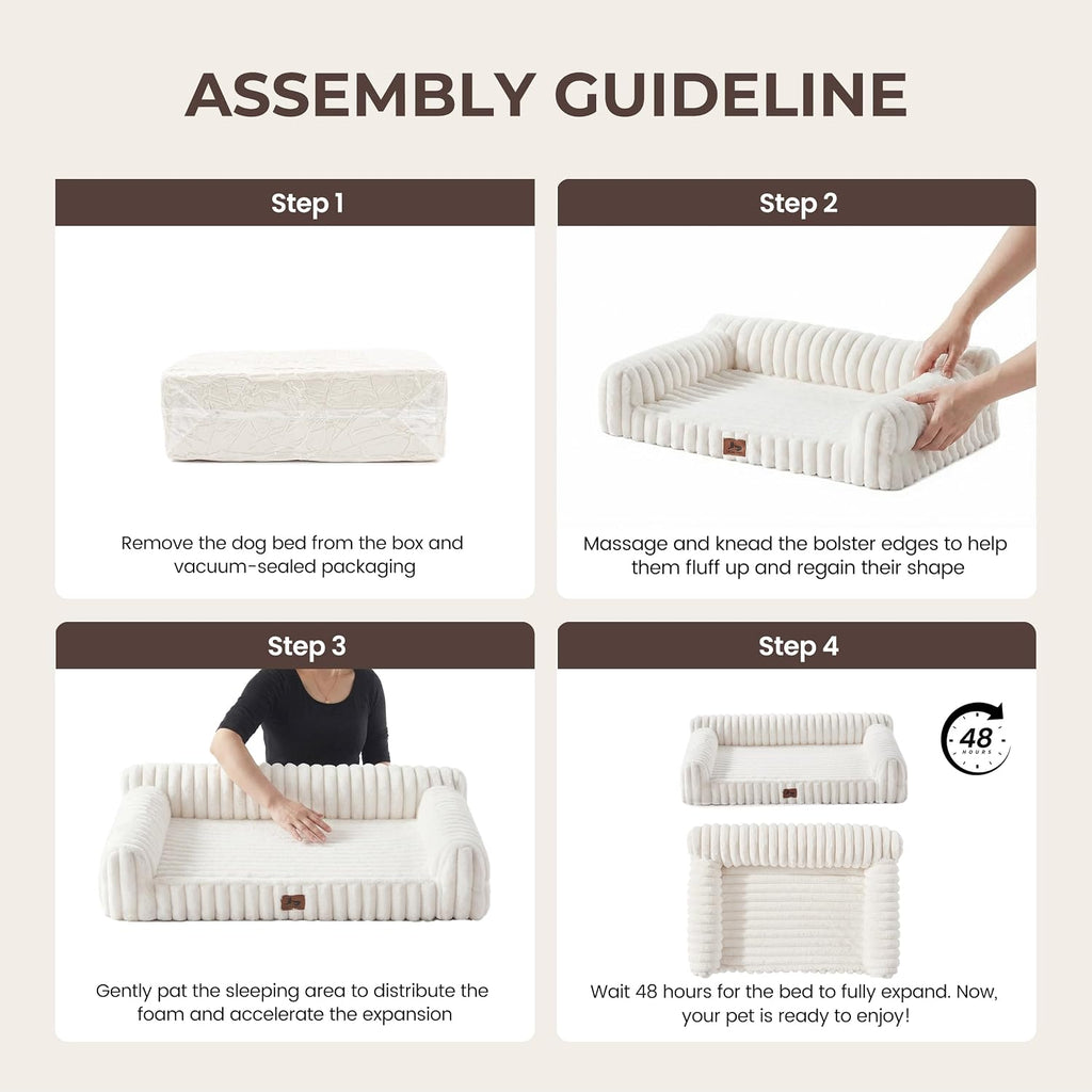 Orthopedic Dog Bed Small 24x18x8” Washable Cover Cream