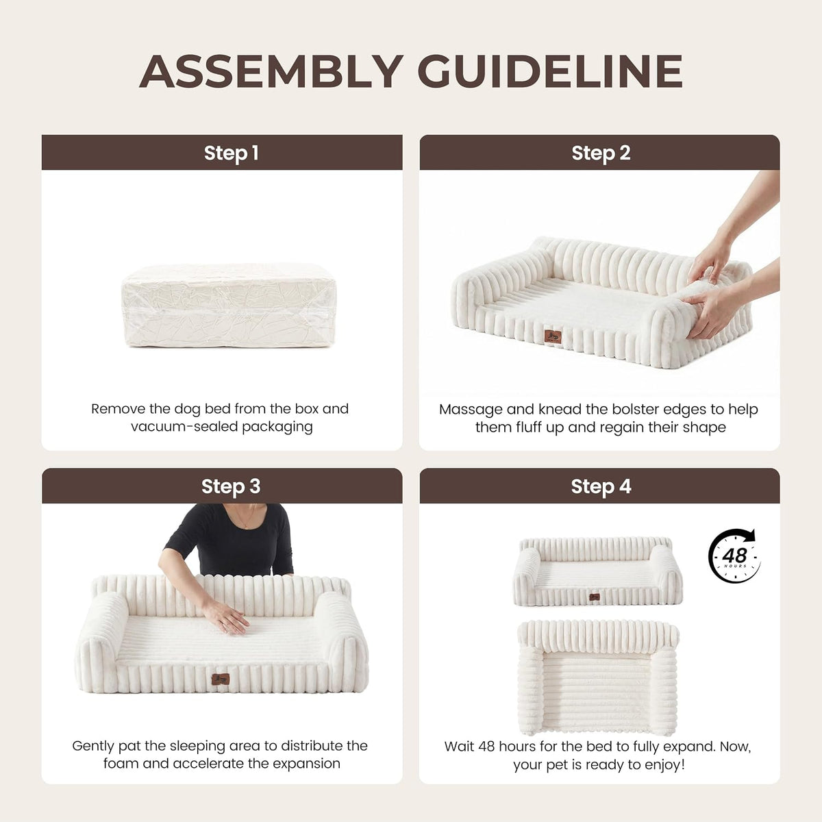 Orthopedic Dog Bed Small 24x18x8” Washable Cover Cream