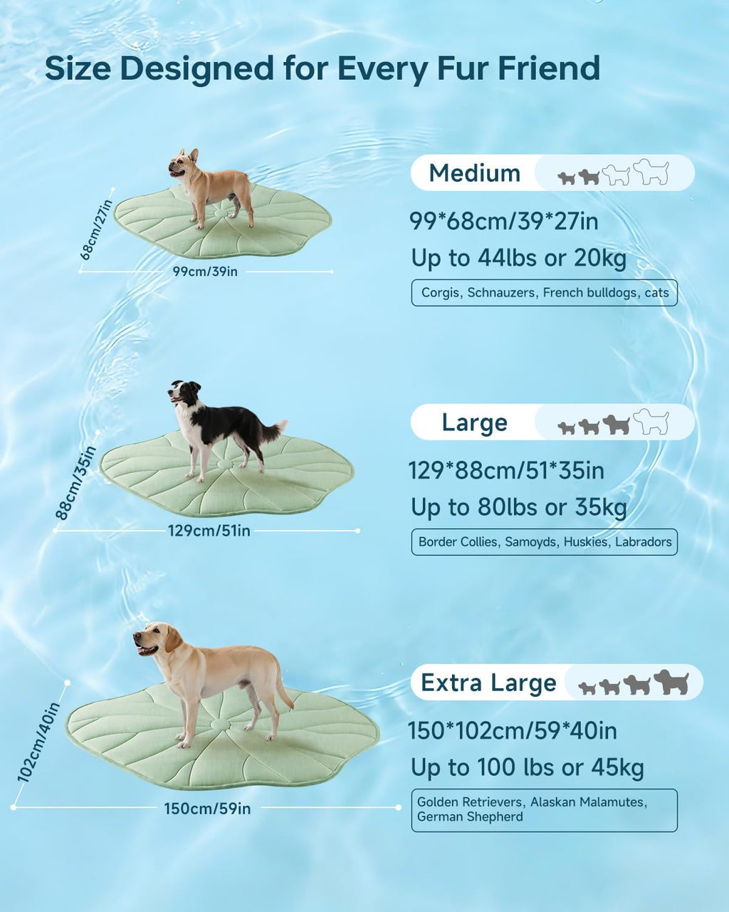 BG-BABYGO Dog Cooling Mat, 36" x 23" Reversible Self Cooling Mat for Small & Medium Dogs, Washable Cooling Pad for Pets 2.0 Summer Pet Cooling Pad for Crate Kennel Sofa Floor Outdoor Portable Green