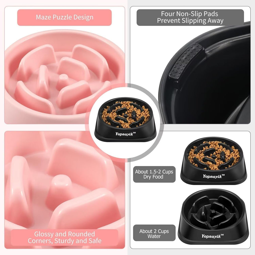 2 Pack Slow Feeder Dog Bowls for Medium Dogs & Cats | Non-Slip Base, Anti-Choking Design, Reduces Bloating & Overeating, Easy to Clean, 1.5-2 Cups